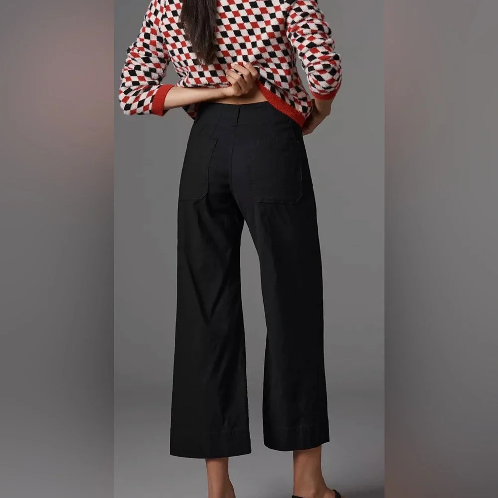 Anthropologie Maeve The Colette Linen Blend Wide Leg Cropped Pants Size 33 - Picture 2 of 9